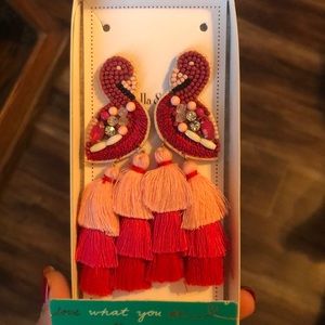Stella & Dot embroidered flamingo earrings